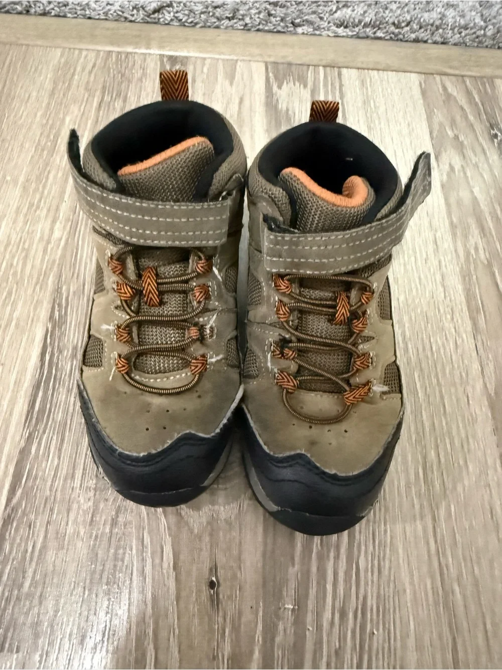 Kids Brown Outdoor Hiking Sneakers with Orange Accents